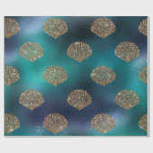 Zeemeermin Glitter Blue Navy Gold Seashells Cadeaupapier (Vlak)