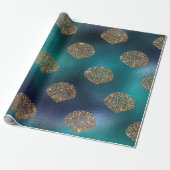 Zeemeermin Glitter Blue Navy Gold Seashells Cadeaupapier (Uitgerold)