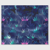 Zeemeermin Glitter Blue Navy Tiffany Crowns Cadeaupapier (Vlak)
