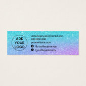 zeemeermin glitter blue paarse stuks oorscherm mini visitekaartjes (Achterkant)