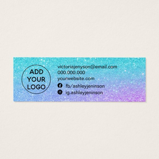 zeemeermin glitter blue paarse stuks oorscherm mini visitekaartjes (Achterkant)