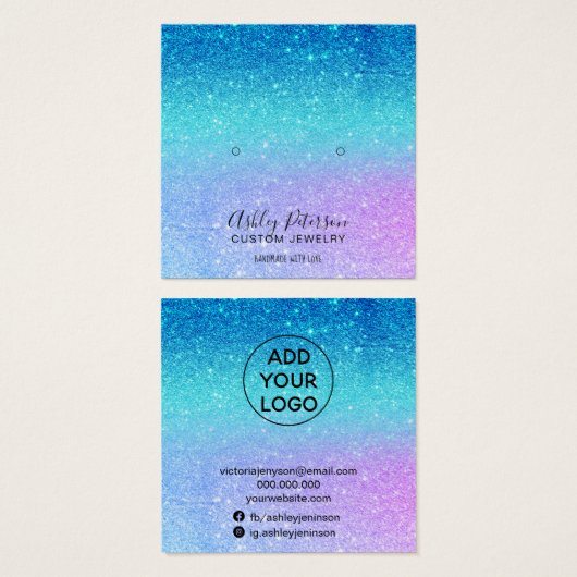zeemeermin glitter blue paarse stuks oorscherm vierkante visitekaartjes (Voorkant /achterkant)