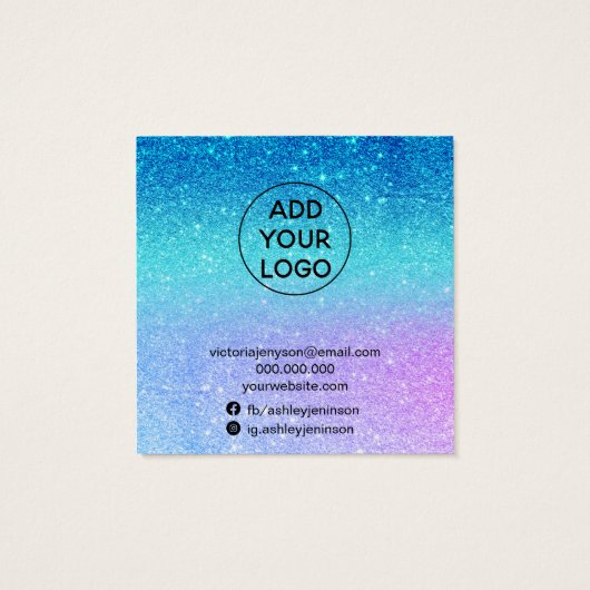 zeemeermin glitter blue paarse stuks oorscherm vierkante visitekaartjes (Achterkant)