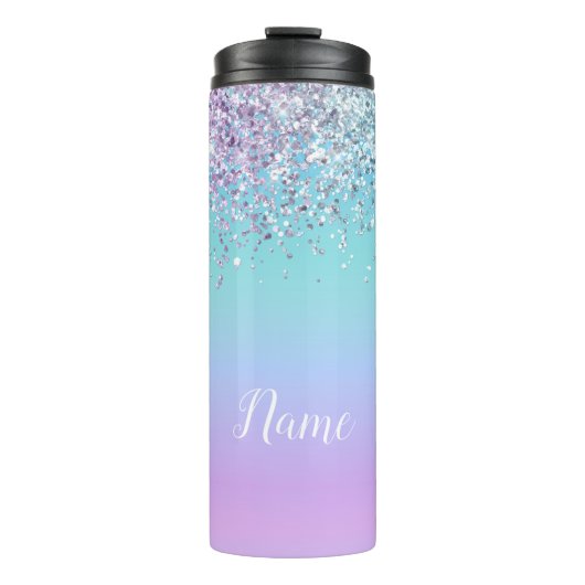 Zeemeermin Glitter Gepersonaliseerde Thermische Be Thermosbeker (Voorkant)