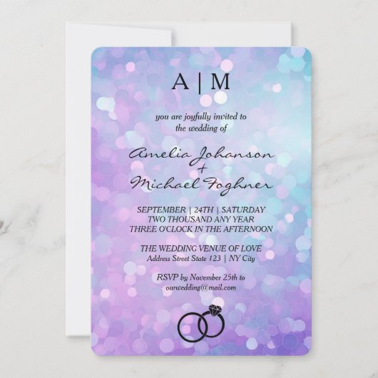 Zeemeermin Glitter Monogram Huwelijksuitnodiging Kaart (Voorkant)