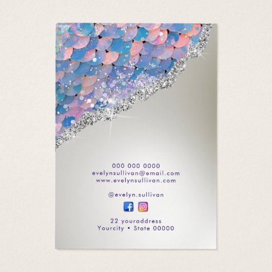 Zeemeermin glitter pailletten sieraden display kaa visitekaartje (Achterkant)