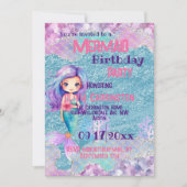Zeemeermin Glitter Roze Paarse Meisjes Verjaardags Kaart (Voorkant)