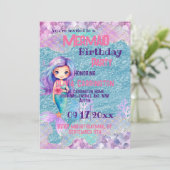 Zeemeermin Glitter Roze Paarse Meisjes Verjaardags Kaart (Staand voorkant)