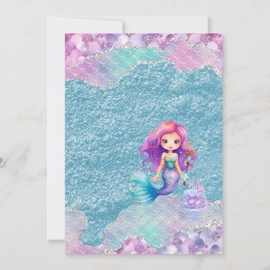 Zeemeermin Glitter Roze Paarse Meisjes Verjaardags Kaart (Achterkant)
