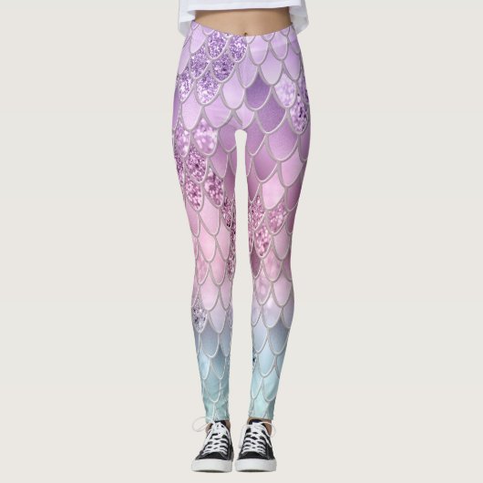 Zeemeermin Glitter Scales #2a (Faux Glitter) #glim Leggings (Voorkant)