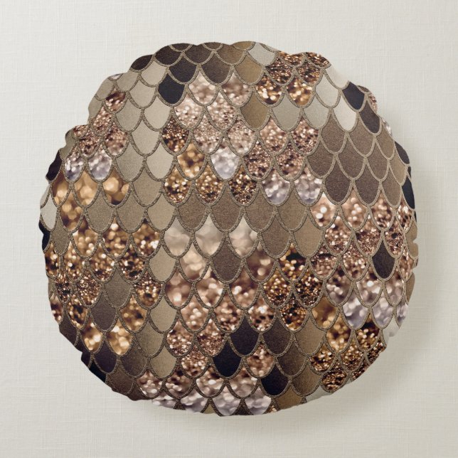 Zeemeermin Glitter Scales #6 Rond Kussen (Voorkant)