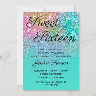 Zeemeermin Glitter Turquoise Ombre Sweet Sixteen Kaart