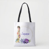 Zeemeermin Gouden Lijst  Bloemige Persoonlijke Mon Tote Bag (Voorkant)