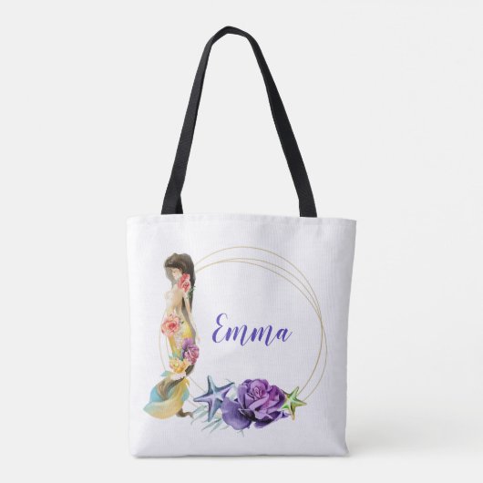 Zeemeermin Gouden Lijst  Bloemige Persoonlijke Mon Tote Bag (Achterkant)