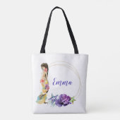 Zeemeermin Gouden Lijst  Gebloemd Gepersonaliseerd Tote Bag (Achterkant)