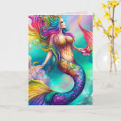 Zeemeermin Grafische Kunst Kaart (Gele Bloem)