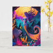 Zeemeermin Grafische Kunstkaart Kaart (Gele Bloem)