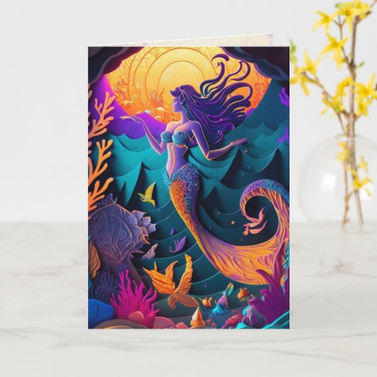 Zeemeermin Grafische Kunstkaart Kaart (Gele Bloem)