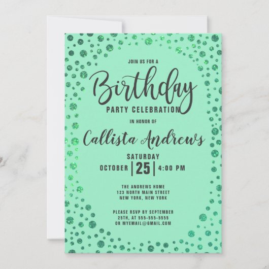 Zeemeermin Green Glitter Confetti Border Verjaarda Kaart (Voorkant)