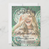 Zeemeermin Green Glitter Confetti Foto Verjaardag Kaart (Voorkant)