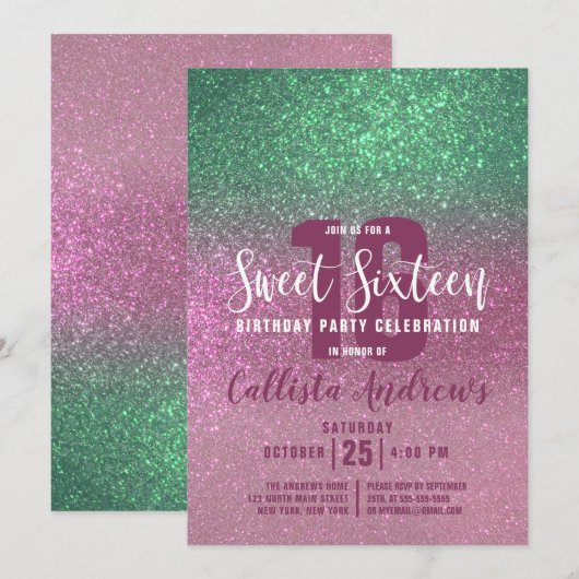 Zeemeermin Groen Roze Triple Glitter Ombre Sweet 1 Kaart (Voorkant / Achterkant)