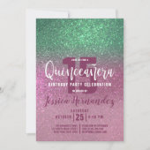 Zeemeermin Groen Roze Triple Glitter Quinceañera Kaart (Voorkant)