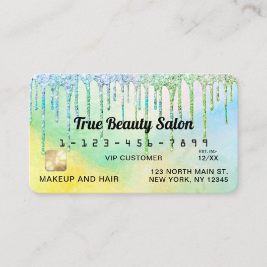 Zeemeermin Groene Holografische Glitter Druppelt K Visitekaartje (Voorkant)