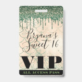 Zeemeermin Groene Perzik Glitter Drip Sweet 16 VIP Badge (Achterkant)