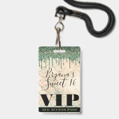 Zeemeermin Groene Perzik Glitter Drip Sweet 16 VIP Badge (Achterkant met lanyard)