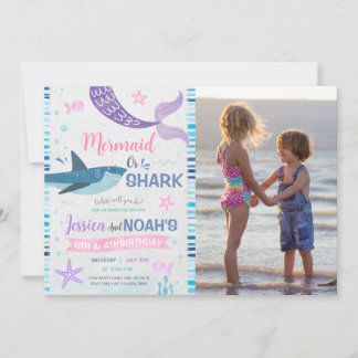 Zeemeermin & haai gezamenlijke verjaardag foto kaart
