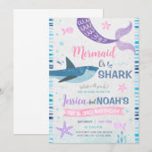 Zeemeermin & haai gezamenlijke verjaardag kaart (Voorkant / Achterkant)