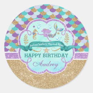 Zeemeermin Happy Birthday gepersonaliseerde Sticke Ronde Sticker