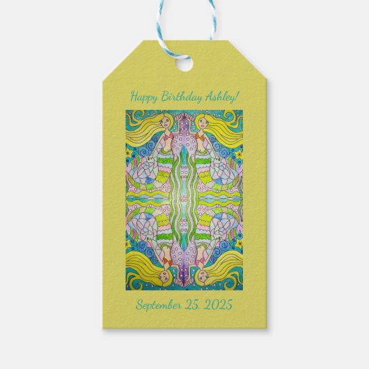 Zeemeermin Happy Birthday Gift Labels Cadeaulabel (Voorkant)