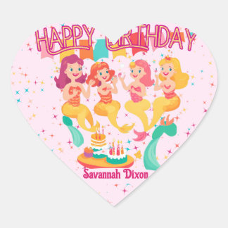 Zeemeermin Happy Birthday Heart Stickers