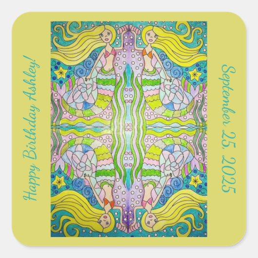 Zeemeermin Happy Birthday Stickers (Voorkant)