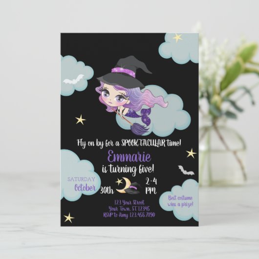 Zeemeermin Heks Halloween Feestuitnodiging Kaart (Staand voorkant)