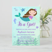 Zeemeermin het is een meisje baby douche uitnodigi kaart (Staand voorkant)