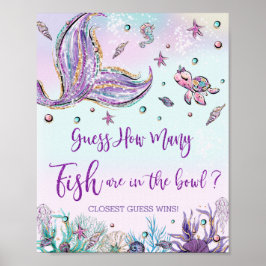 Zeemeermin Hoeveel Vissen in Kom Baby Shower Verja Poster