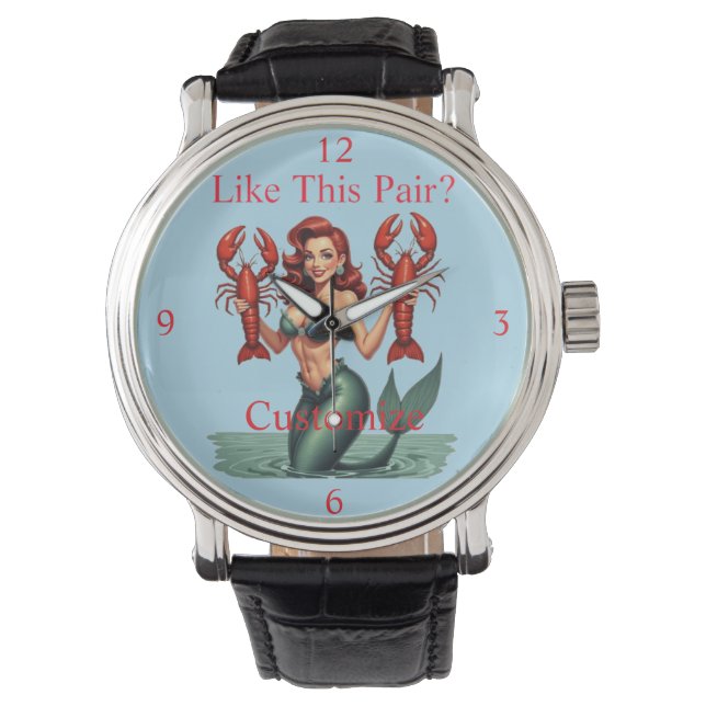 Zeemeermin Holding Lobsters Thunder_Cove Horloge (Voorkant)