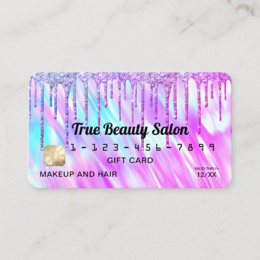 Zeemeermin Holografische Glitterdruppels Cadeaubon Visitekaartje (Voorkant)