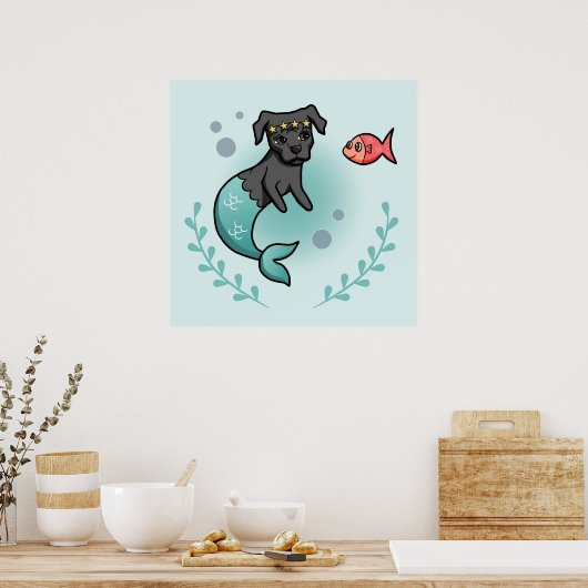 Zeemeermin Hond MerDog Mooie Kinderkamer Poster (Keuken)