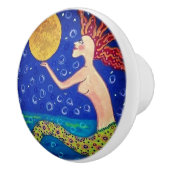 Zeemeermin houdt de maanknop vast keramische knop (Rechts)