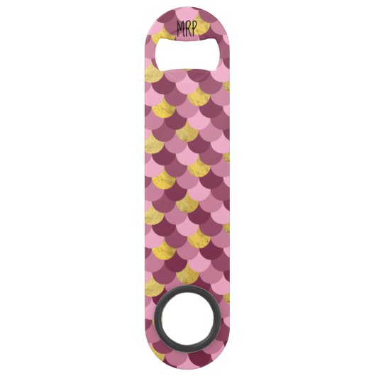 *~* Zeemeermin Huid Gold Foil Magenta Roze Speed Flessenopener (Achterkant)