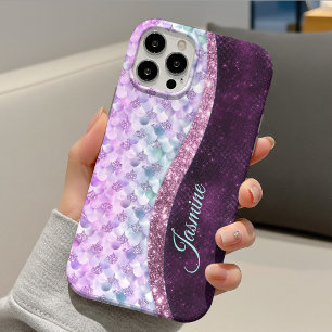 Zeemeermin huid roze zilver nep glitters monogram Case-Mate iPhone case