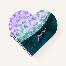 Zeemeermin huid teal zilver nepschitterende monogr notitieboek