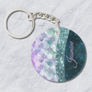 Zeemeermin huid turquoise zilver namaak glitters m sleutelhanger