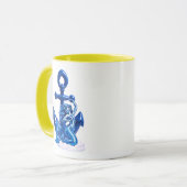 Zeemeermin Illustratie Zee-Blauw Anker Mok (Voorkant links)