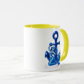 Zeemeermin Illustratie Zee-Blauw Anker Mok (Voorkant rechts)