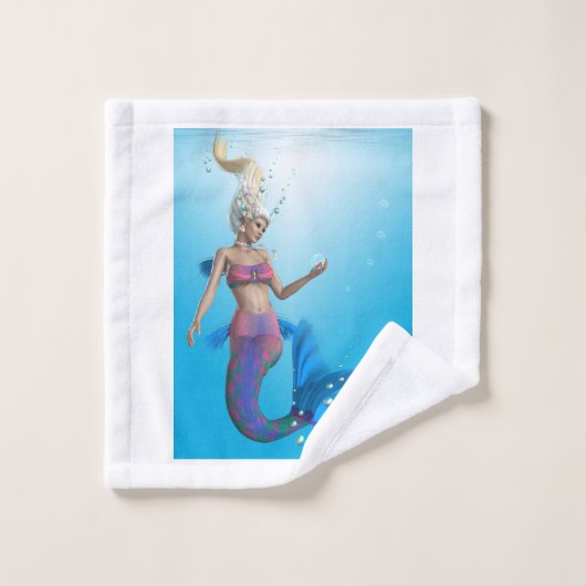 Zeemeermin in Aqua Bad Handdoek (Wasdoekje)