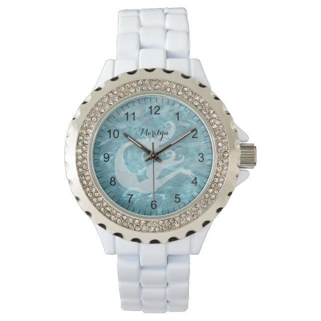 Zeemeermin in Aqua Pool Water - Abstracte fotograf Horloge (Voorkant)